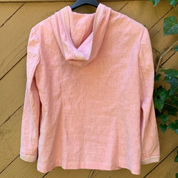 St. John Sport Linen zip-up hooded light pink textured woven knit trim Jacket S - Picture 5 of 8